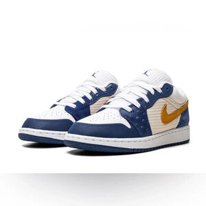 Air Jordan Lows, Kids Sneakers White, Blue, and Gold